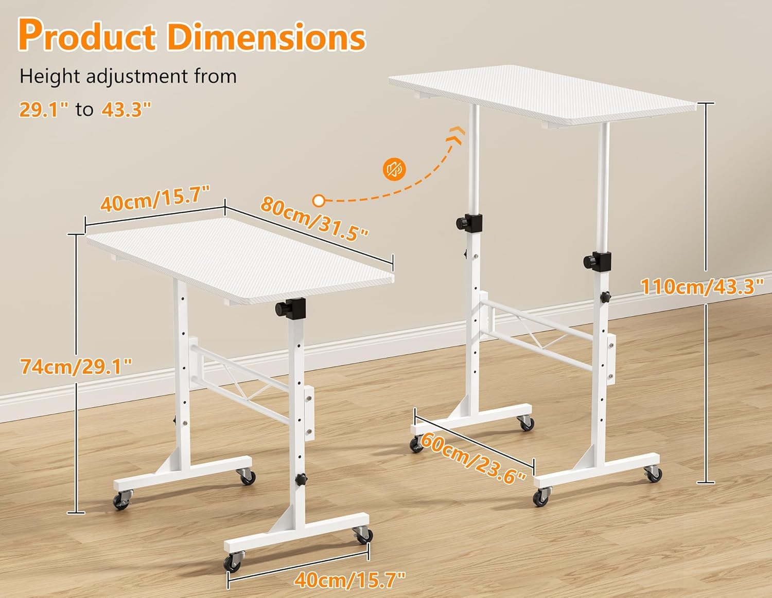 image:imageHOMIDEC Standing Desk 32 Inch Portable Small Desk Adjustable Height Rolling Home Office Desks with Wheels Sit Stand Desk for Bedroom Walking Pad Home Office Small Space BlackWhite