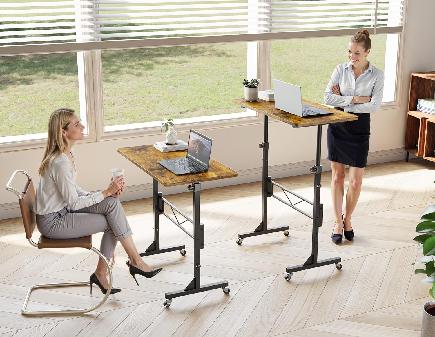 image:imageHOMIDEC Standing Desk 32 Inch Portable Small Desk Adjustable Height Rolling Home Office Desks with Wheels Sit Stand Desk for Bedroom Walking Pad Home Office Small Space BlackRustic