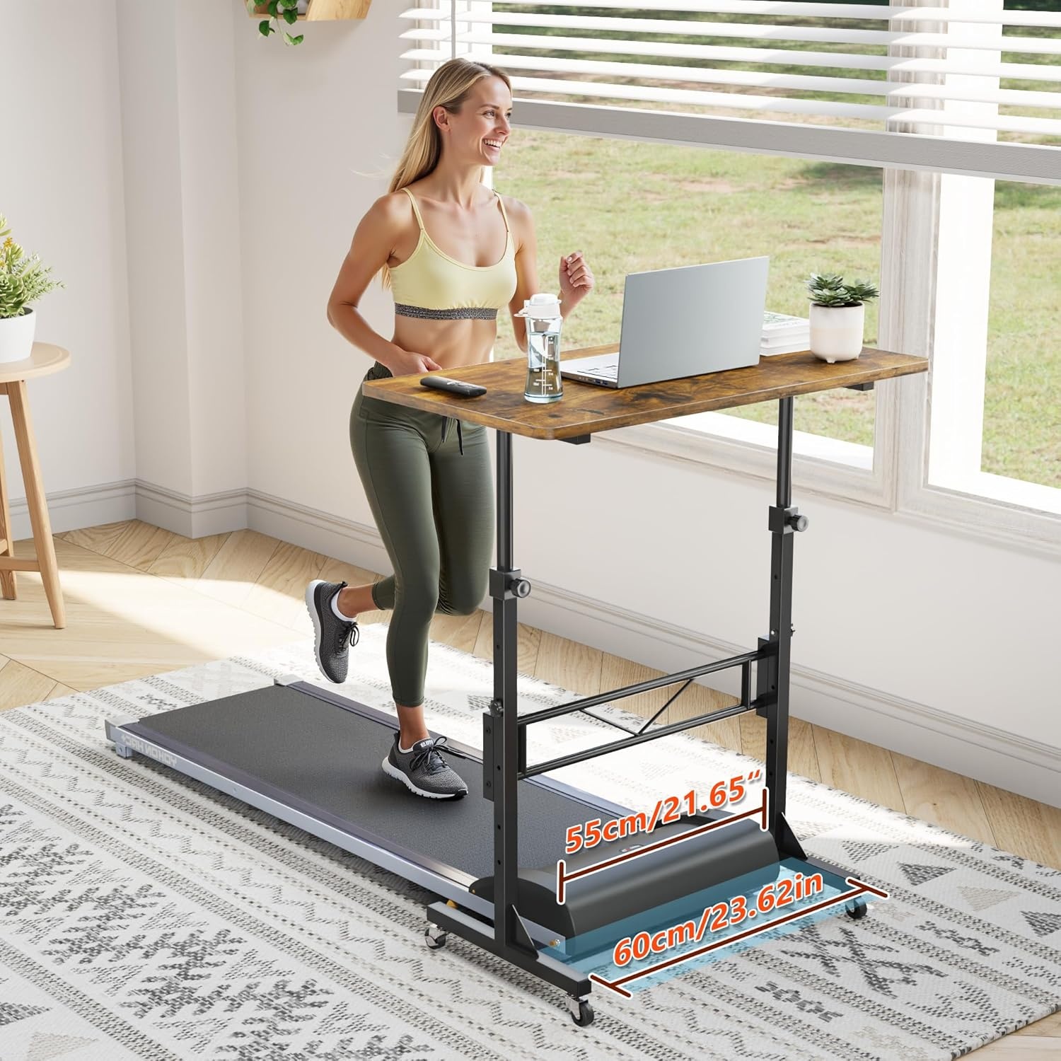 image:imageHOMIDEC Standing Desk 32 Inch Portable Small Desk Adjustable Height Rolling Home Office Desks with Wheels Sit Stand Desk for Bedroom Walking Pad Home Office Small Space BlackRustic