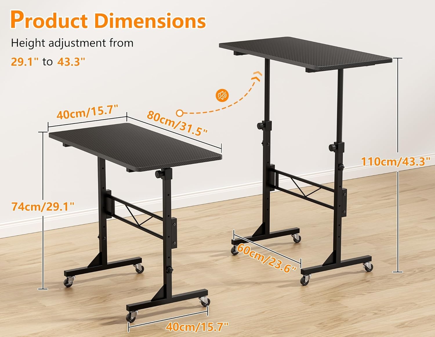image:imageHOMIDEC Standing Desk 32 Inch Portable Small Desk Adjustable Height Rolling Home Office Desks with Wheels Sit Stand Desk for Bedroom Walking Pad Home Office Small Space BlackBlack