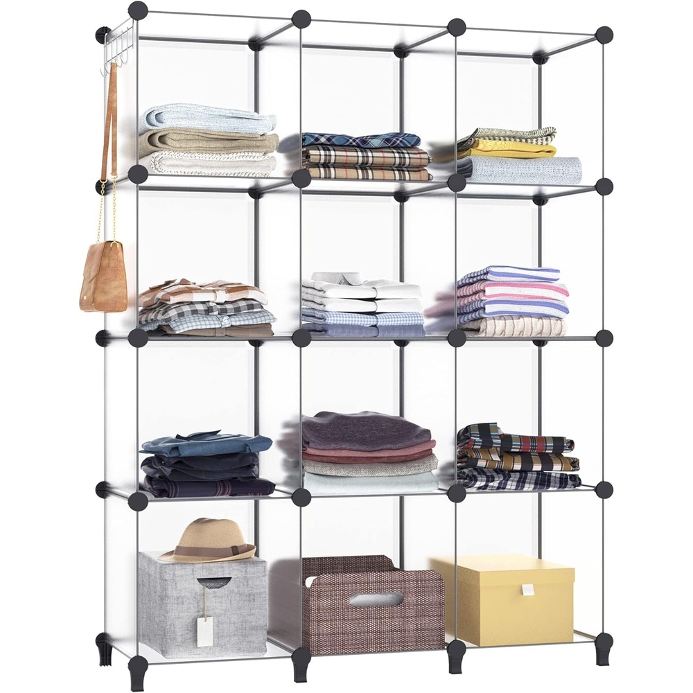 image:imageCloset Organizers and Storage 12 Cube Storage Organizer Portable Closet Organization Clothes Shelves for Kids Closet Bedroom Bathroom Office BlackTransparent