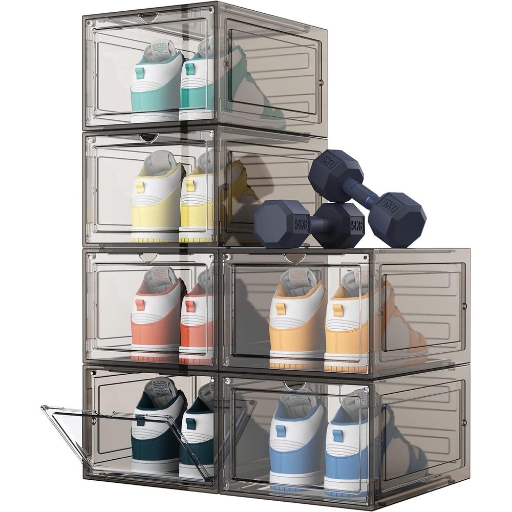 image:imageHOMIDEC Shoe Storage 6 Pack Shoe Organizer Clear Hard Plastic Shoe Box Shoe Boxes Clear Plastic Stackable Shoe Boxes with Lids for Size 13 TransparentClear Smoke
