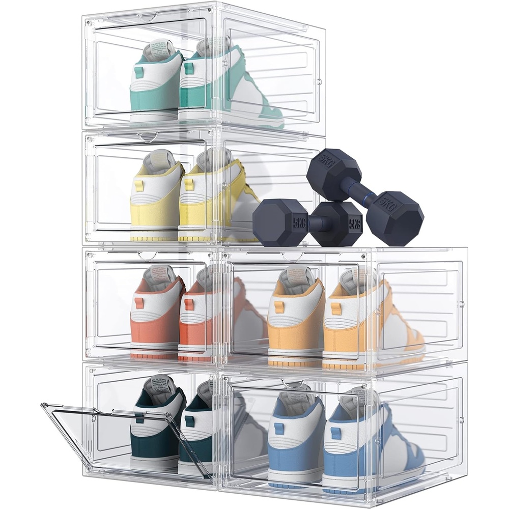 image:imageHOMIDEC Shoe Storage 6 Pack Shoe Organizer Clear Hard Plastic Shoe Box Shoe Boxes Clear Plastic Stackable Shoe Boxes with Lids for Size 13 TransparentTransparent