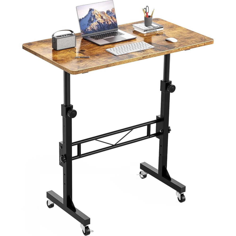 image:imageHOMIDEC Standing Desk 32 Inch Portable Small Desk Adjustable Height Rolling Home Office Desks with Wheels Sit Stand Desk for Bedroom Walking Pad Home Office Small Space BlackRustic