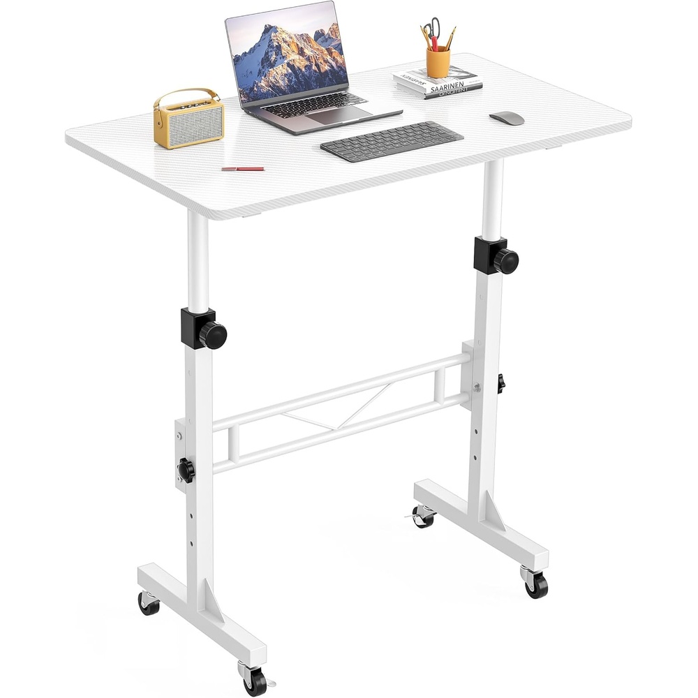 image:imageHOMIDEC Standing Desk 32 Inch Portable Small Desk Adjustable Height Rolling Home Office Desks with Wheels Sit Stand Desk for Bedroom Walking Pad Home Office Small Space BlackWhite
