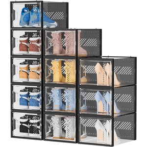 image:imageShoe Storage 12 Pack XLarge Shoe Organizer for Closet Shoe Boxes Clear Plastic Stackable Shoe Storage Boxes for Size 13Black